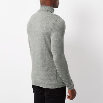 Grey muscle fit roll neck jumper